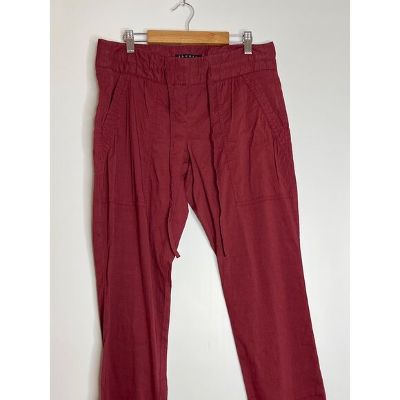 Theory Sidonia T Dark Red Stretch Linen‎ Blend Pant Trouser Cropped Size 6 - Picture 2 of 10